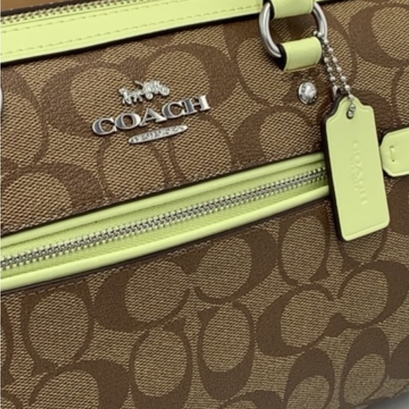 COACH  (83607) Rowan Khaki/Pale Lime Signature Medium Satchel Crossbody Handbag - Picture 15 of 16